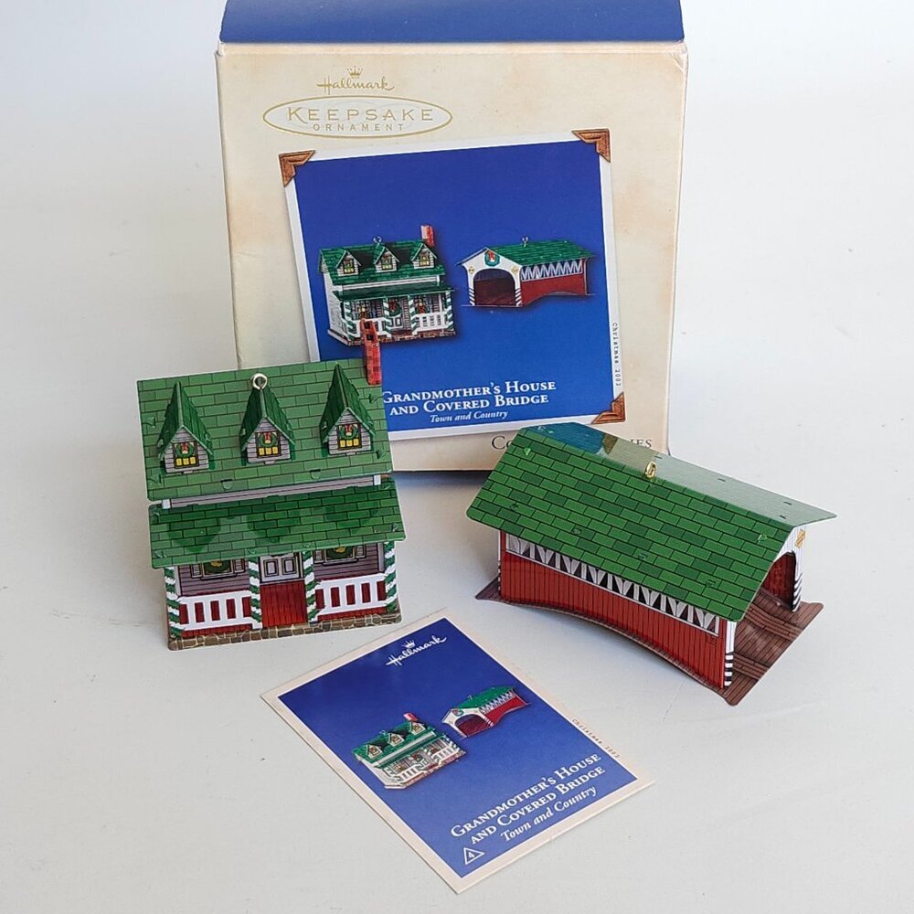 2002 Hallmark Keepsake Ornament Grandmother's House and Covered Bridge TIN